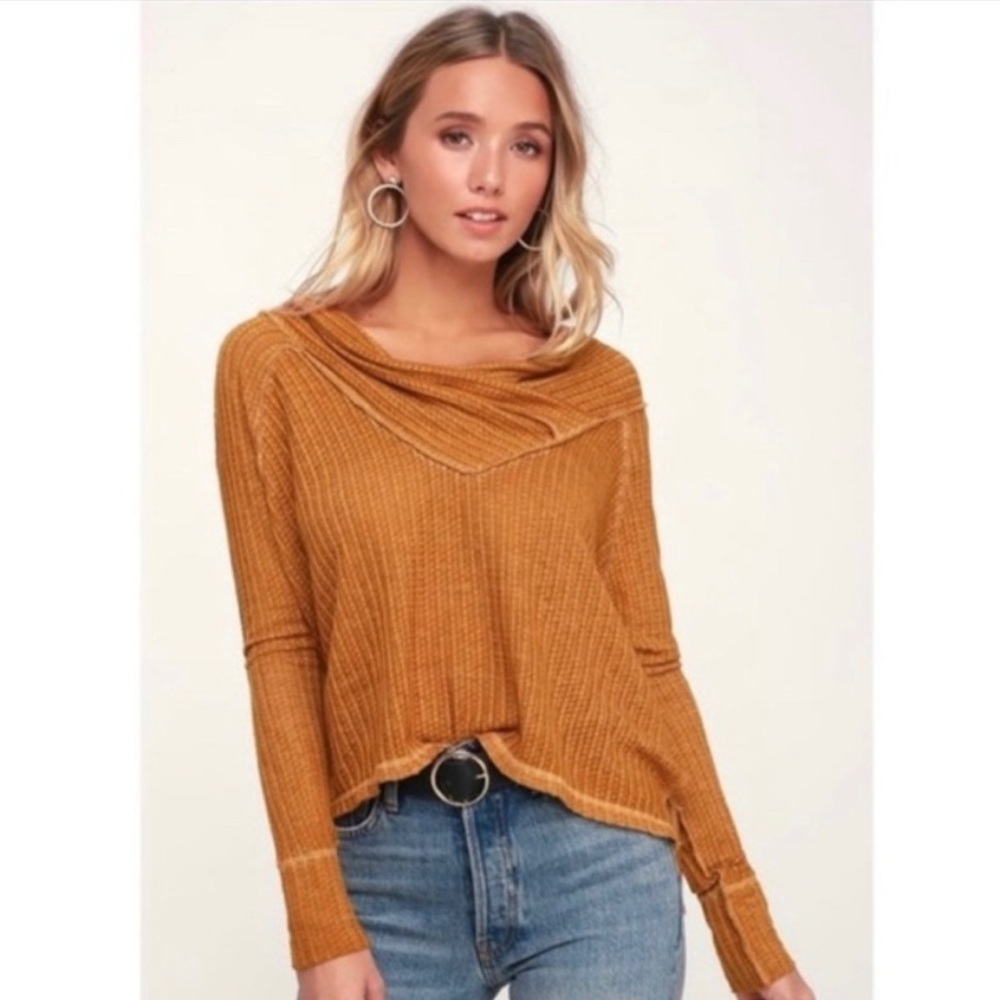 Free People Cowl Neck Thermal Boho Long Sleeve Top